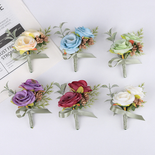 小清新卷边玫胸花婚礼伴郎西装胸针高档商务嘉宾贵宾儿童礼服襟花
