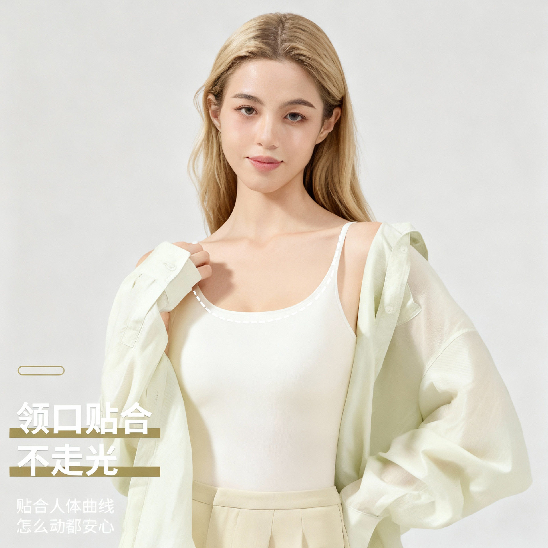 无痕中长款吊带背心一体