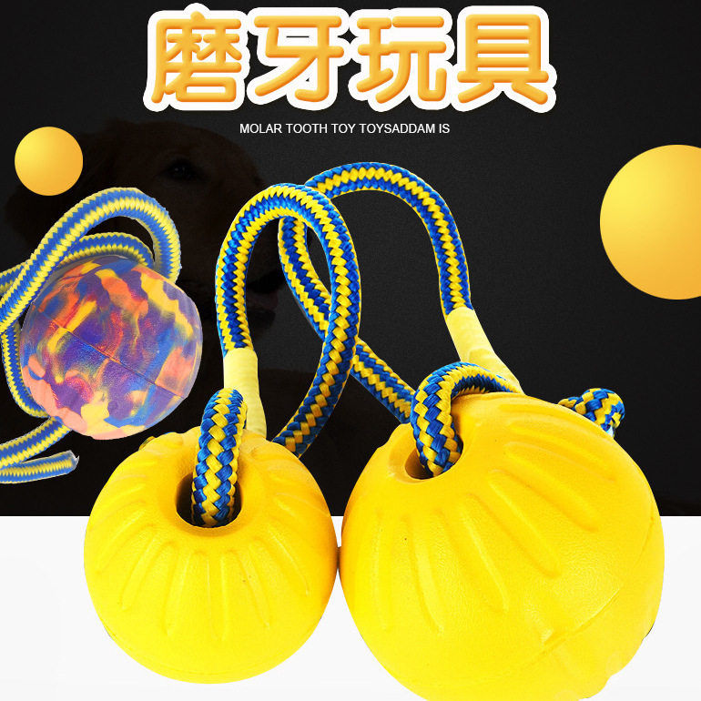 宠物玩具EVA狗狗带绳弹力实心球啃咬抛掷训练玩具球宠物用品图片