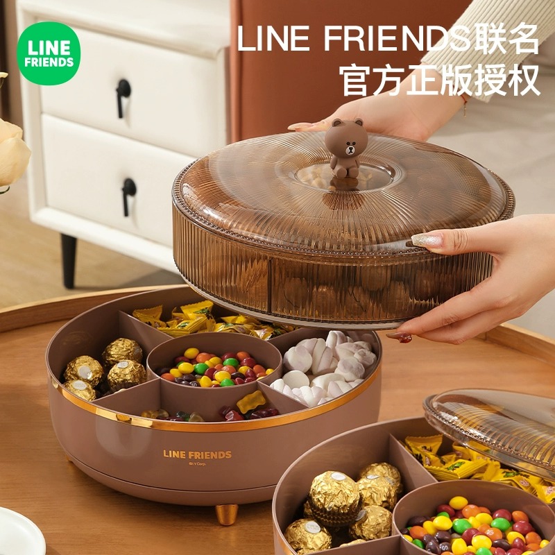 LINE FRIENDS布朗熊果盘轻奢高档客厅茶几零食糖果干果多层零食盒