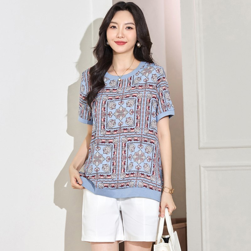 大码女装夏装胖妹妹时髦洋气休闲雪纺上衣胖mm宽松显瘦短袖T恤衫