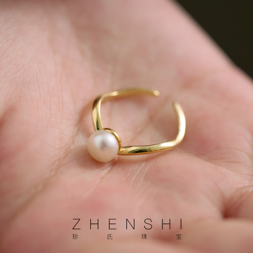 珍氏珠宝天然淡水珍珠戒指女款 时尚轻奢百搭开口可调节食指戒