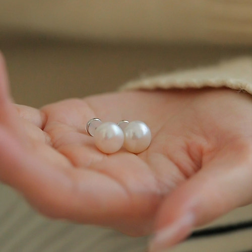 珍氏珠宝天然淡水珍珠耳钉女款 巴洛克素钉简约气质经典耳环耳饰