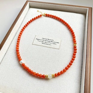 珍氏珠宝天然淡水珍珠项链女款 正圆南红碧玉小众颈链 S925银新中式