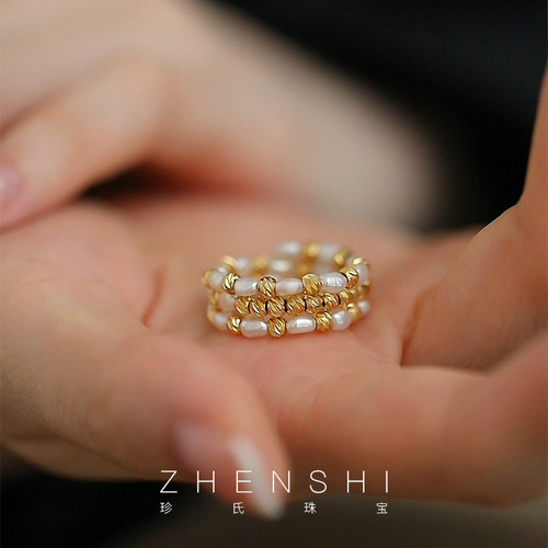 天然淡keshi珍珠戒指S925银女