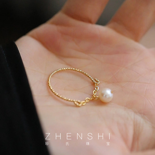 珍氏珠宝天然淡水珍珠戒指女款 法式气质百搭精致优美开口食指戒