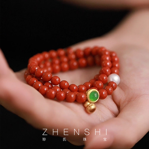 天然淡水珍珠南红三圈手链