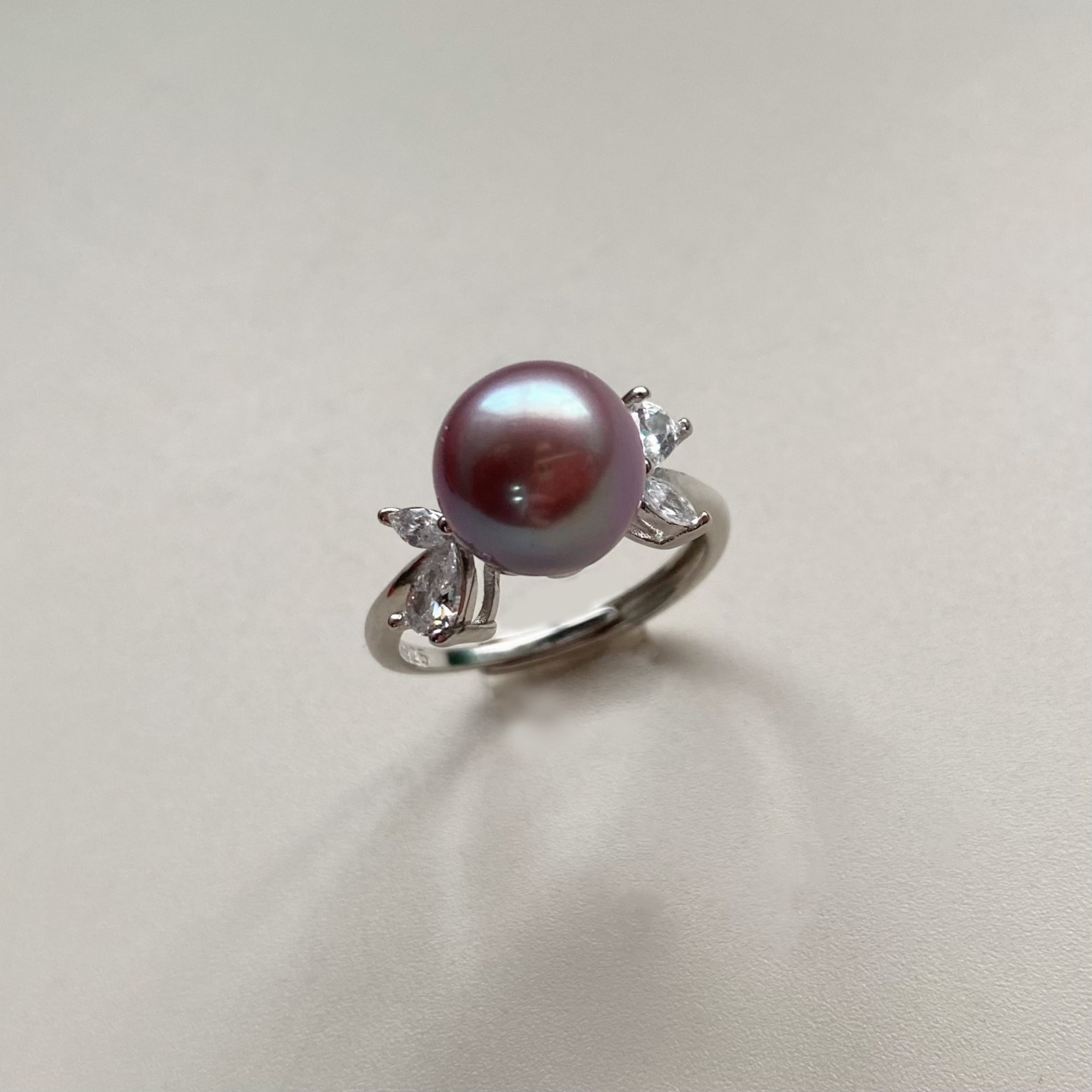 珍氏珠宝天然淡水珍珠戒指女款正圆紫色蝴蝶清冷贵气感可调节戒圈