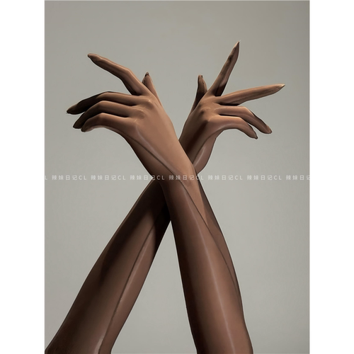 辣妹日记CL「滑」超滑高密油亮巧克力丝袜分指手套性感黑丝cos女