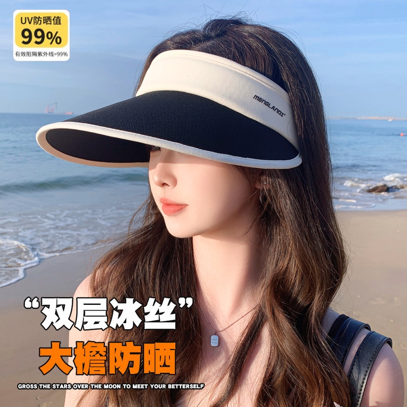 防晒帽子女夏季2025新款大檐骑车吹不翻紫外线遮脸冰丝空顶太阳帽