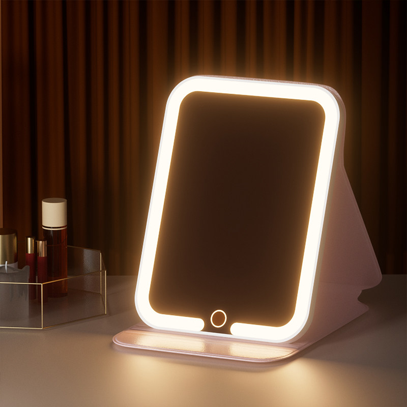 化妆镜带灯led便携折叠台式桌面可立学生宿舍家用镜子美妆镜高清