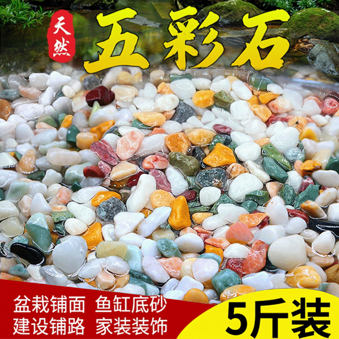 天然五彩石雨花石五花石铺底砂多肉铺面石鹅卵石造景鱼缸底部砂石