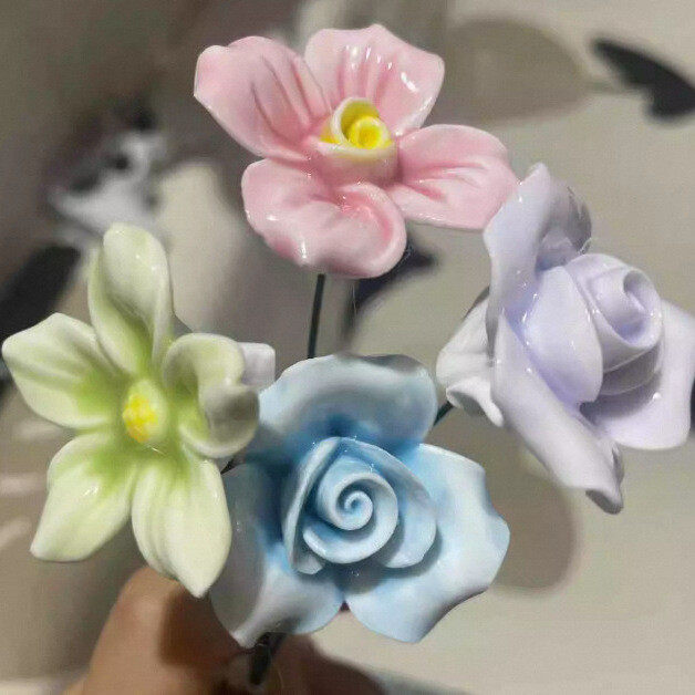 君鸿月江西景德镇陶瓷花永生花亚马逊热卖茶宠高温仿真花创意赠礼