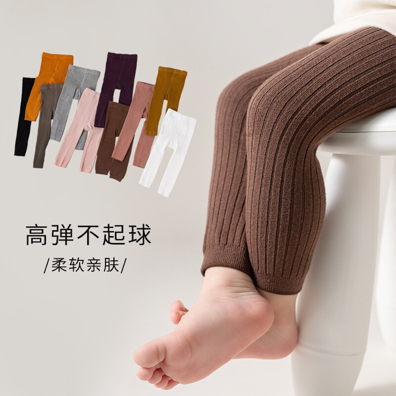 君鸿月双针全涤女童九分裤跨境韩版宽条纹宝宝打底裤春秋薄款