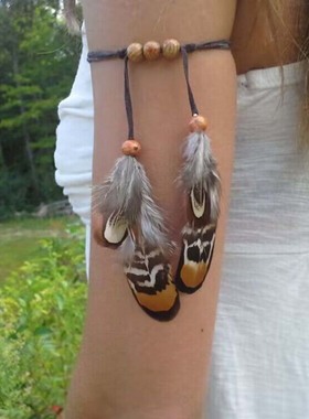 非洲印度第安人羽毛臂环臂链装饰波西米亚旅游手饰演出饰品