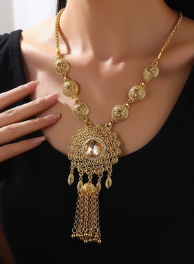 波西米亚风镂空花朵流苏项链