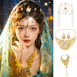 西域异域风茉莉公主额头链发箍头饰敦煌钱币项链耳环发饰额饰配饰
