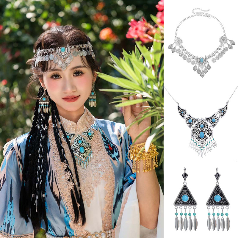 新疆复古民族风流苏钱币额头链头饰哈萨克族夸张项链异域额饰配饰