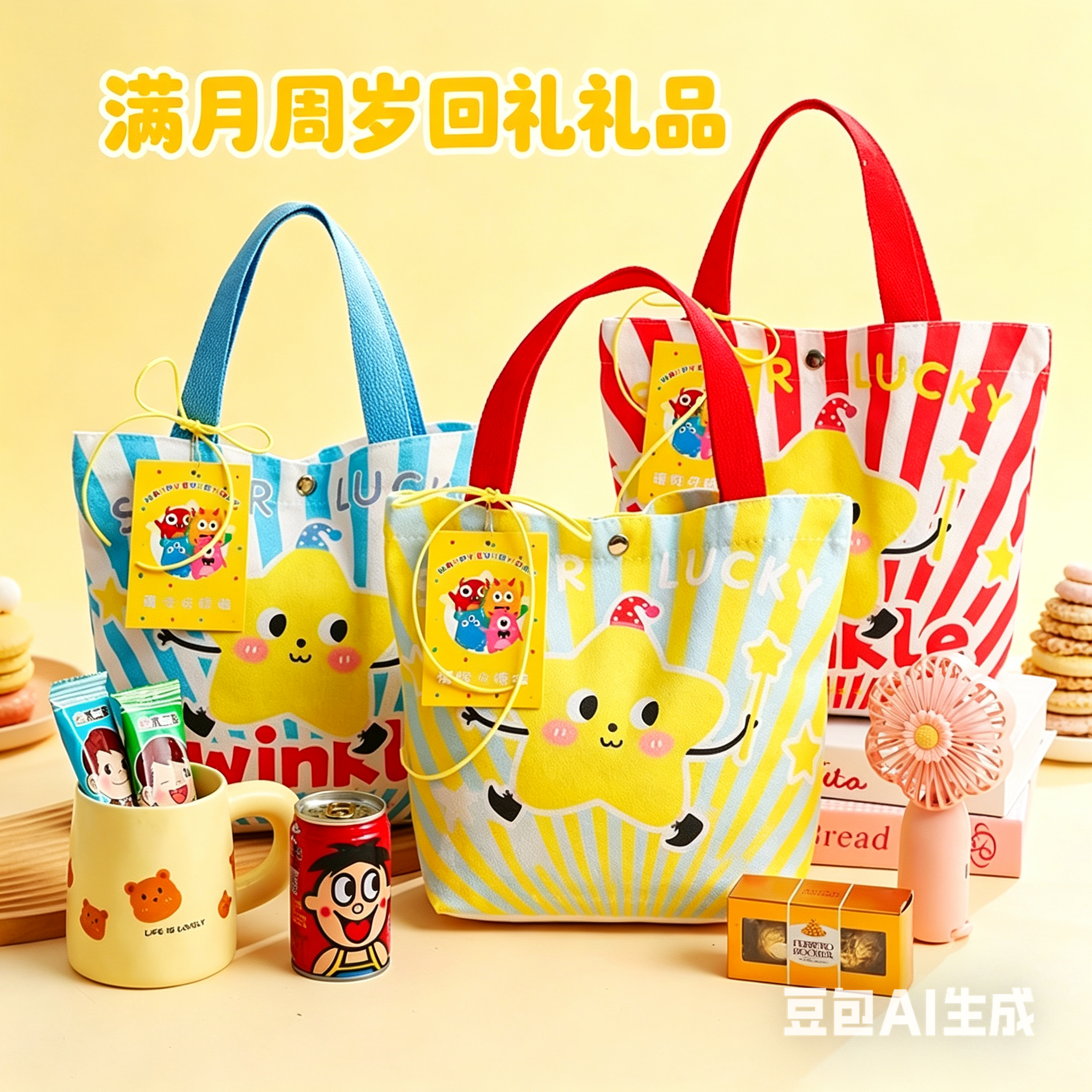 可爱零食帆布大礼包儿童孩子生日回礼满月周岁宴伴手礼零食糖果