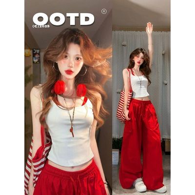 无袖白色吊带背心休闲运动套装