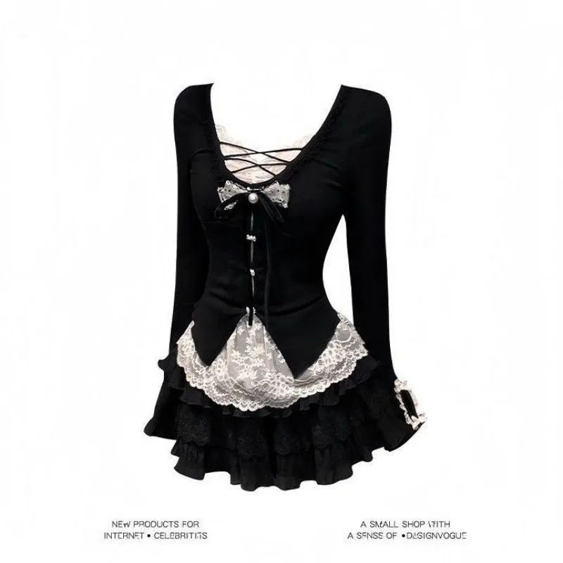 甜美纯欲风黑色打底上衣女