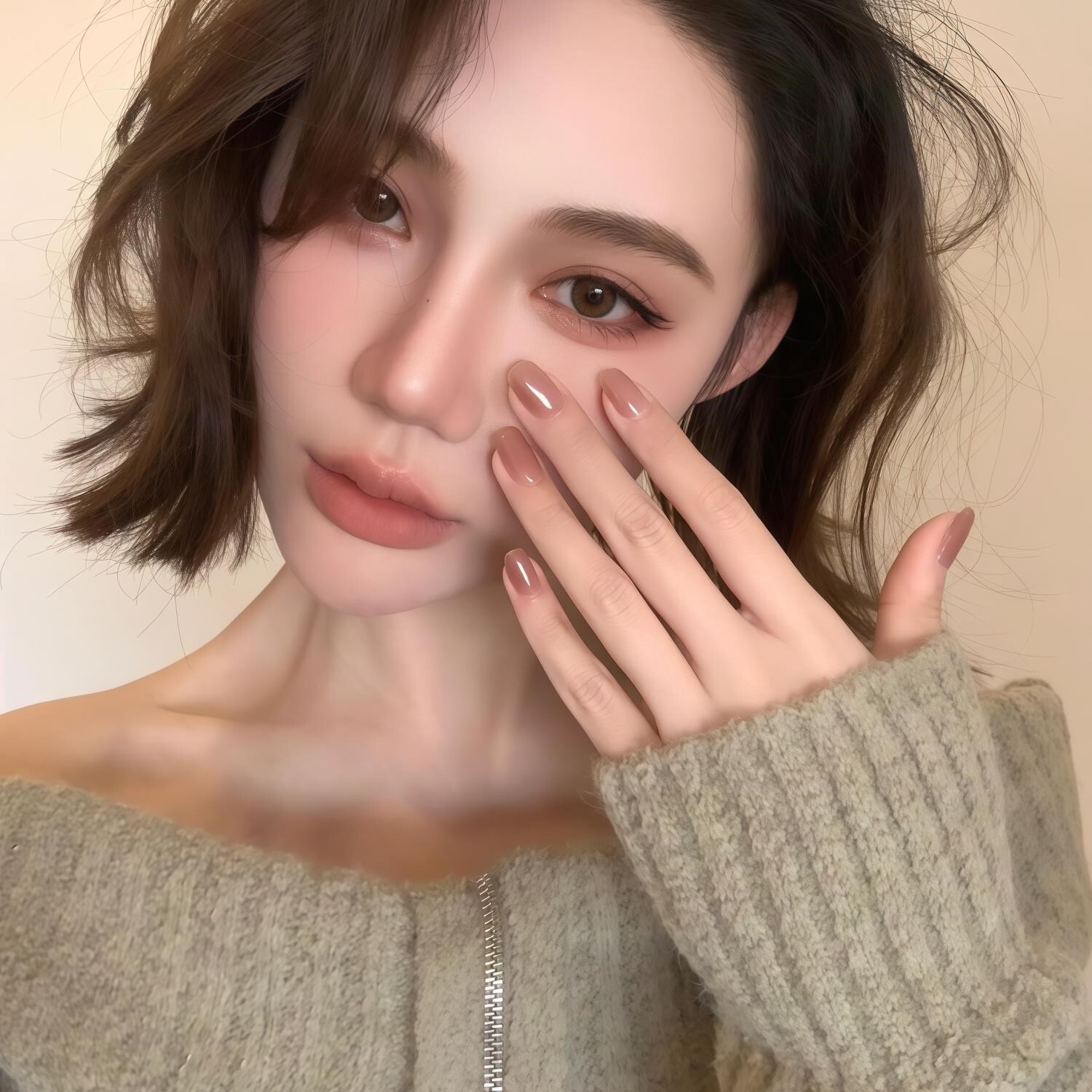 气质冷清感穿戴甲美甲中古鎏金灰紫豆沙纯色简约美甲假指甲贴片
