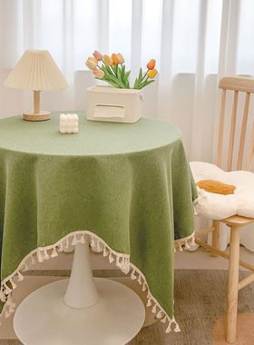 法式高级布艺棉麻美式复古圆形桌布小桌布正方形紫色布料棉麻圆桌