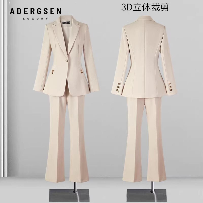 ADERGSEN商务轻熟风米白色西装套装女气质女神范修身一粒扣职业装