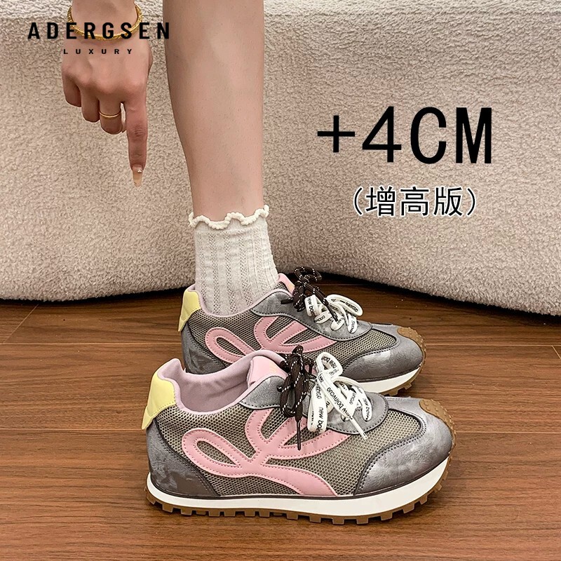 ADERGSEN网面舒适休闲鞋女韩版厚底增高4CM运动鞋百搭透气老爹鞋