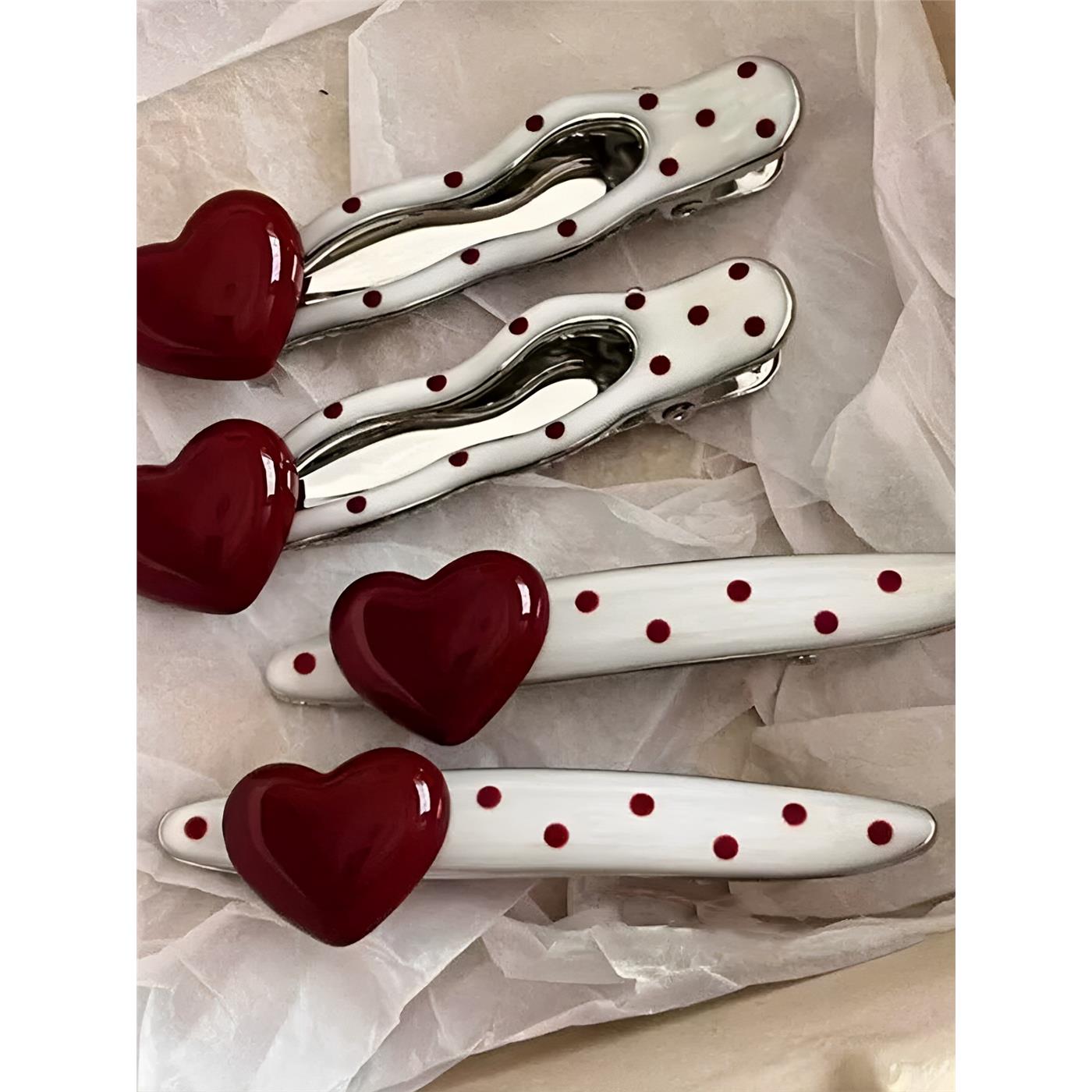 简约复古红色爱心波点发夹女百搭甜美侧边夹头饰可爱刘海夹发饰品