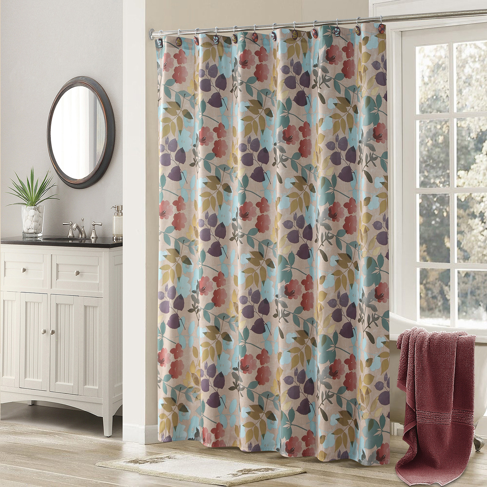 黛世美式复古叶子防水浴帘干湿分离防霉速干加厚防水布浴室隔断帘