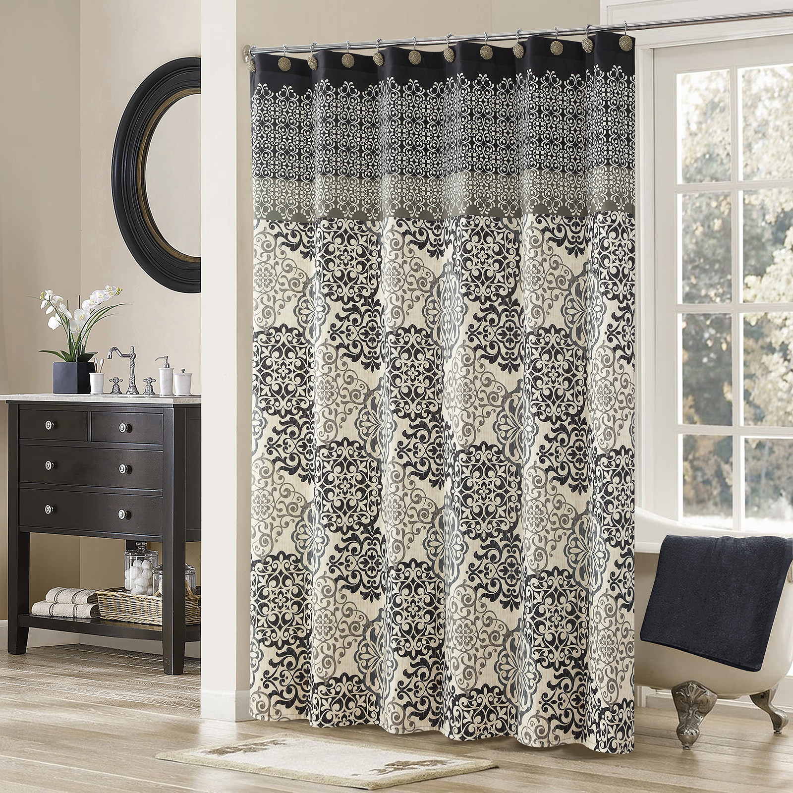 黛世美式复古浴帘涤纶布料防水防霉加厚洗手间窗帘隔断干湿分离