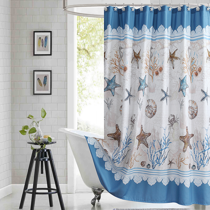 黛世欧式海洋风星鱼贝壳印花浴帘