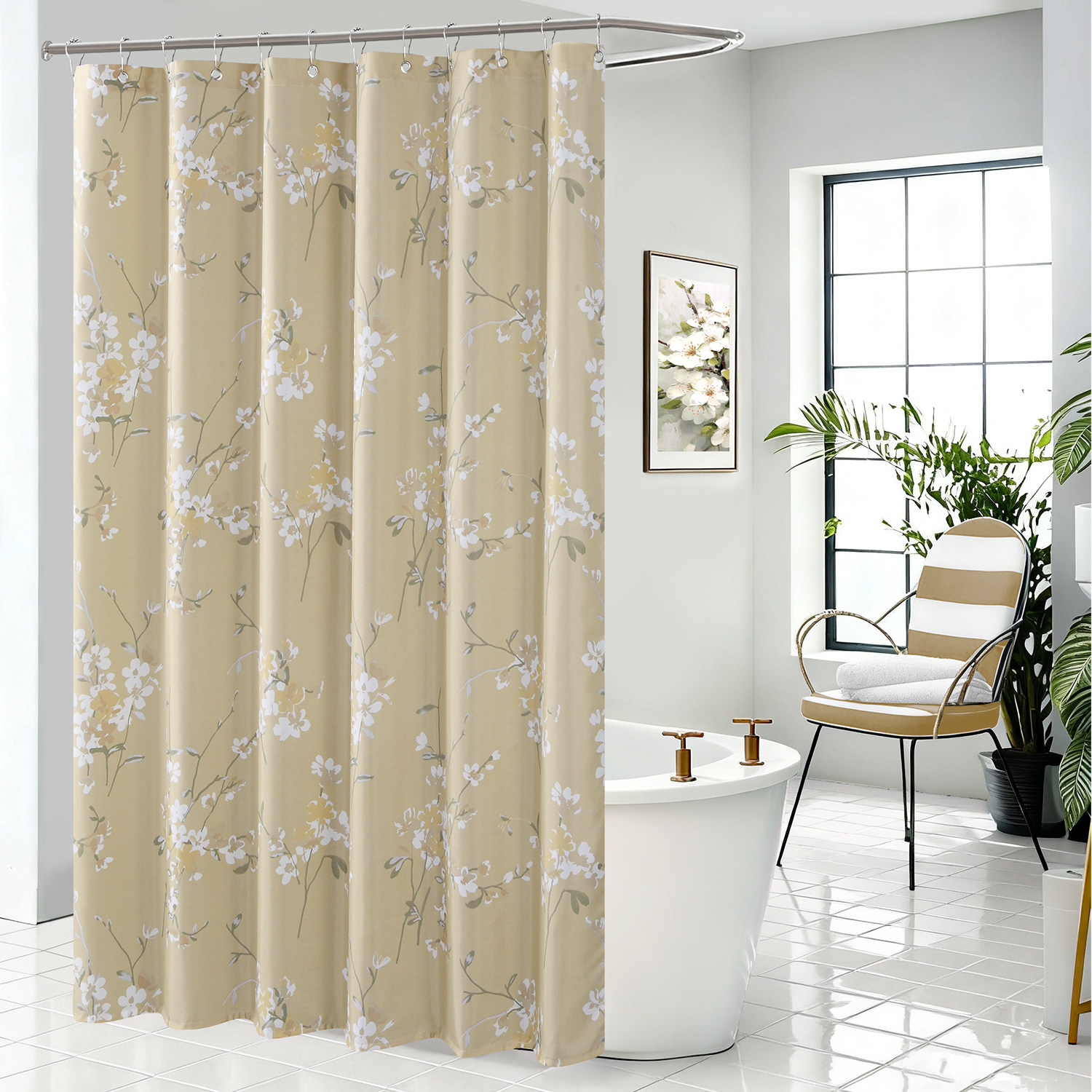 黛世田园中式典雅涤纶加厚防水防霉浴帘卫生间门帘干湿分离隔断帘