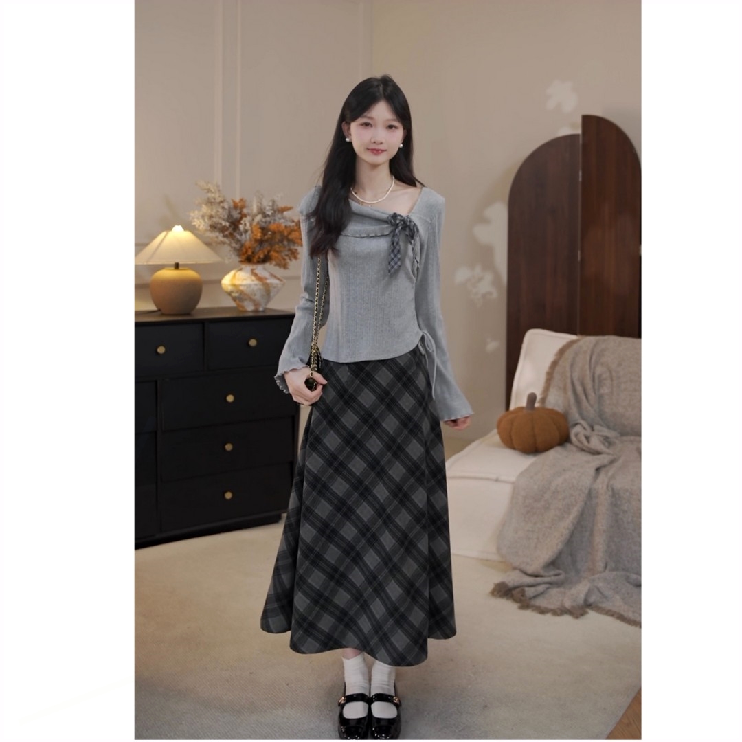 」学院风复古女秋季新款灰色针织