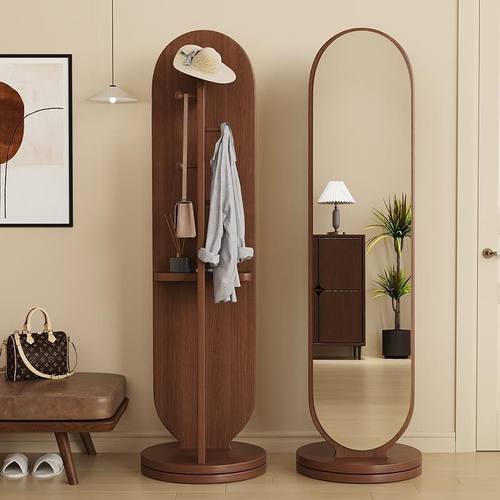 旋转穿衣镜全身落地镜可移动带置物架衣帽家用收纳架可旋转全身镜