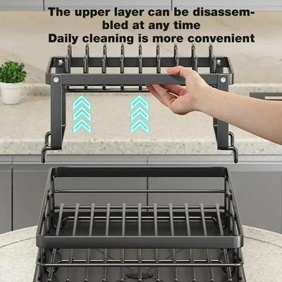Dish Drying Rack Adjustable Kitchen Plates Organizer with Dr