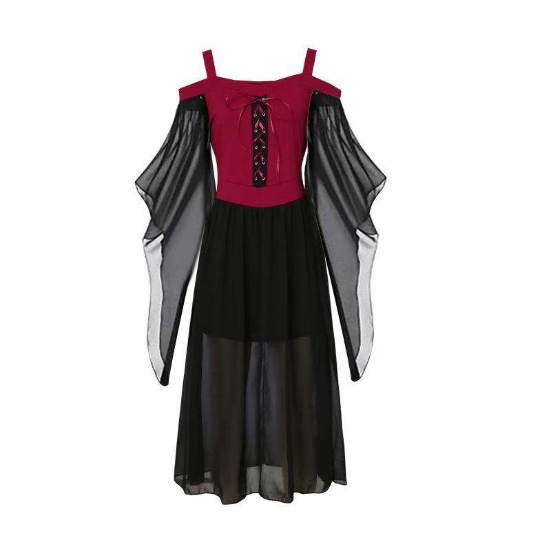 Halloween Vampire Clothes Female Off Shoulder Dress, Witch C