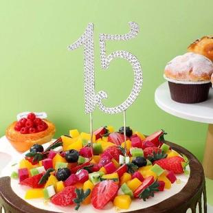 15 Anniversary Cake Topper Rhinestone Decorations Alloy