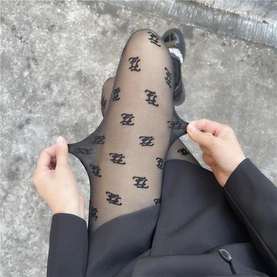 Lettered Flocking Printed Hosiery Feminine Black Hosiery Sli