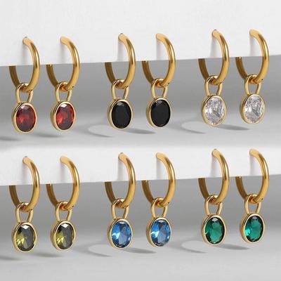 Multicolour Oval CZ Zircon Drop Earrings for Women Gold Plat