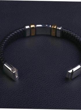 Classic Black Leather Wrap Bracelet for Men Metal Magnetic C