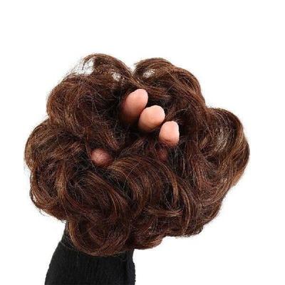 Women Brown Hairpieces Curly Fake Hair Rubber Band