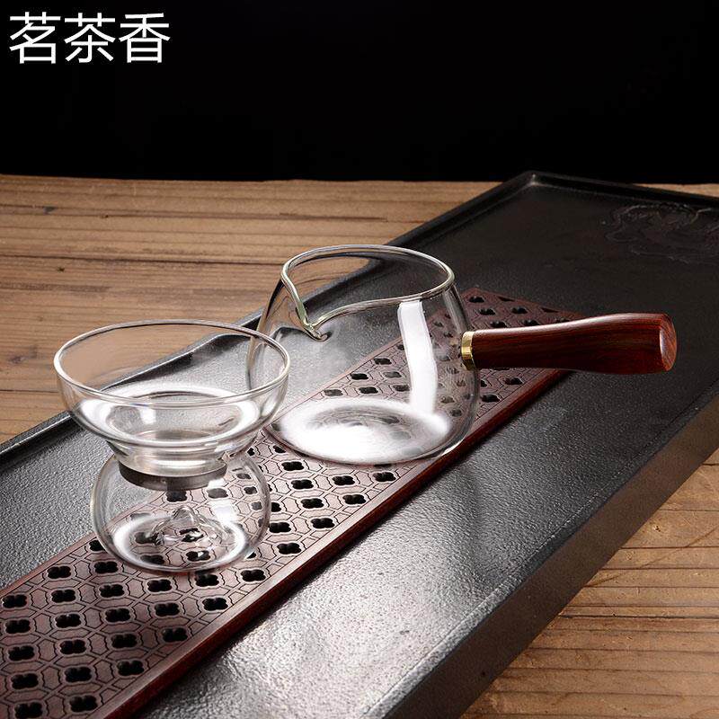 公道杯玻璃茶漏一体食品级高硼硅木把侧把高档泡茶公杯分茶器套装图片