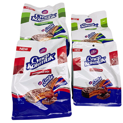 俄罗斯进口康吉konti巧克力夹心三明治花生榛子饼干休闲零食早餐