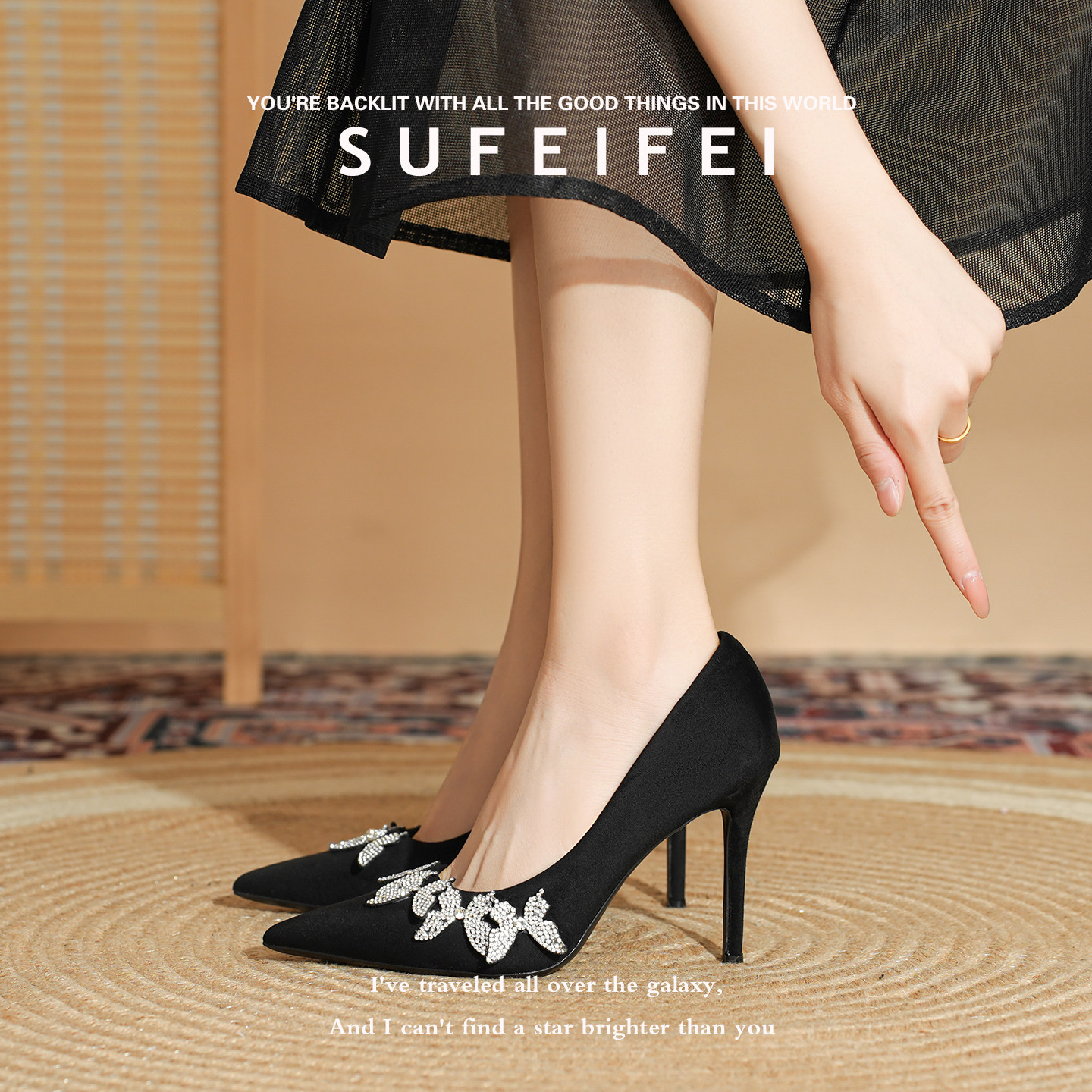 羊皮版~绒面黑色高跟鞋女细跟2026春夏新款法式仙女风配裙子单鞋