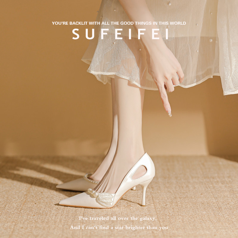 苏妃妃2026年春季新款法式白色高跟鞋女细跟尖头气质名媛小众单鞋