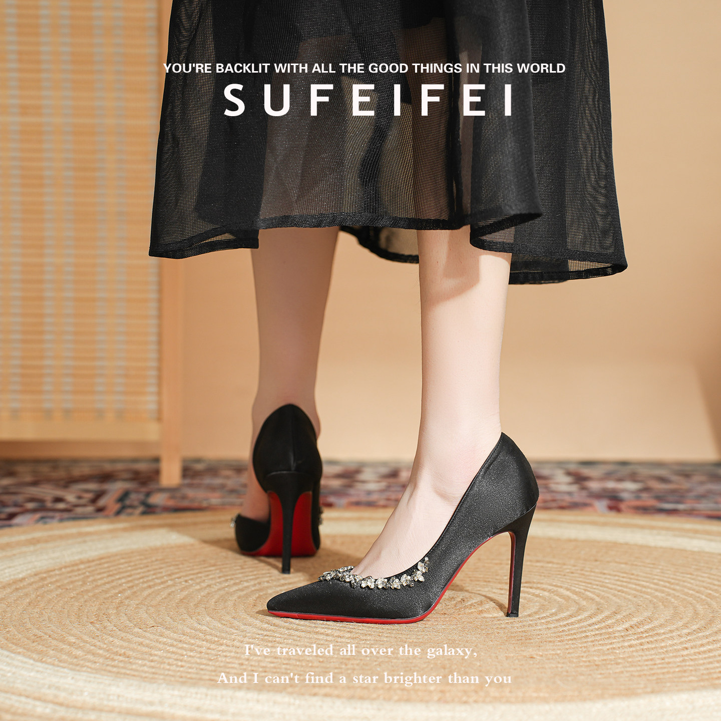 红底高跟鞋女细跟尖头水钻法式气质职业单鞋女2026春季新款黑色