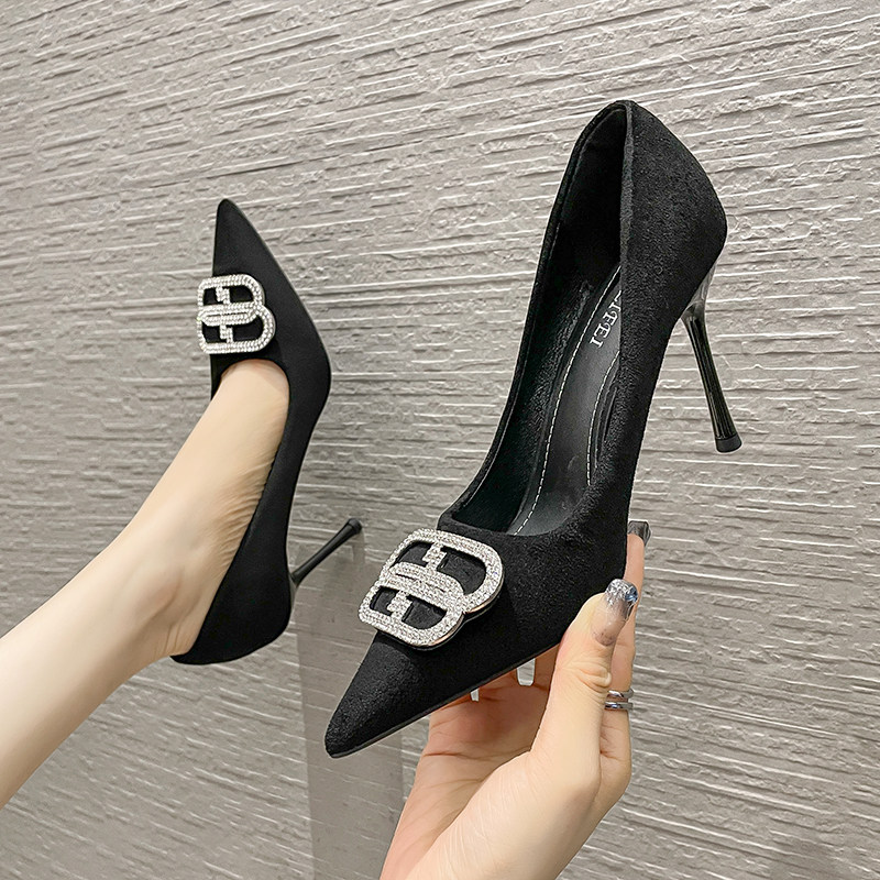 苏妃妃黑色优雅小个子配小裙子高跟鞋女细跟气质不累脚御姐风绝美