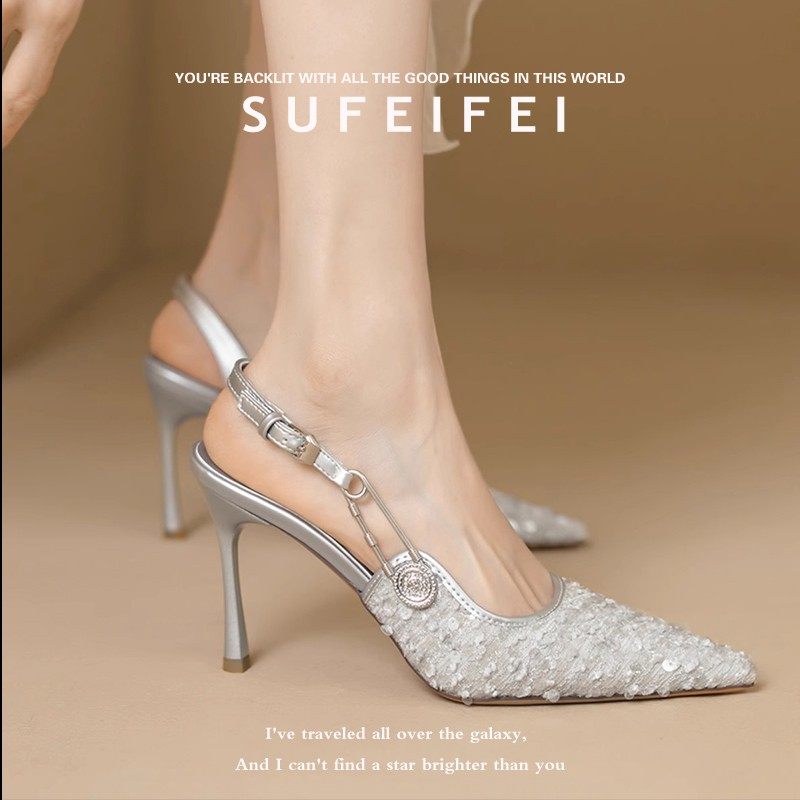 苏妃妃春季新款法式绝美高跟鞋女细跟尖头百搭时尚包头高跟凉鞋女